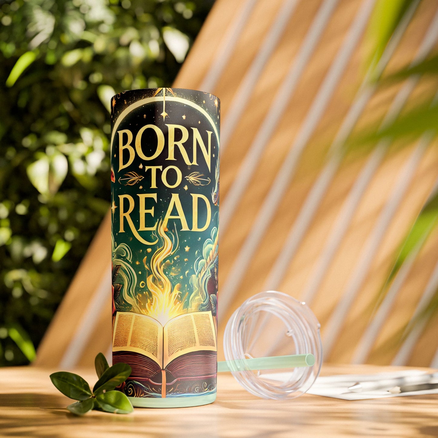 'Born to Read' Skinny Tumbler with Straw | 20oz Design for Book Lovers