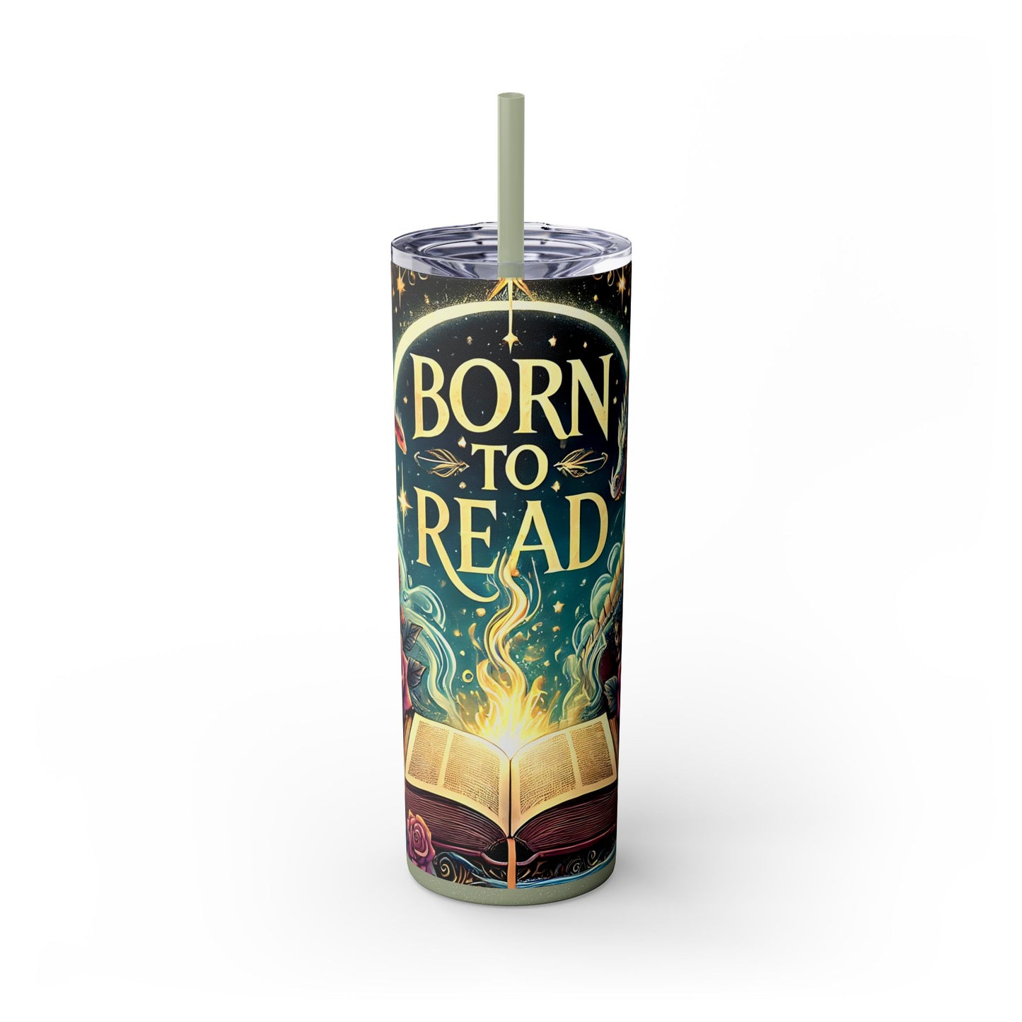 'Born to Read' Skinny Tumbler with Straw | 20oz Design for Book Lovers