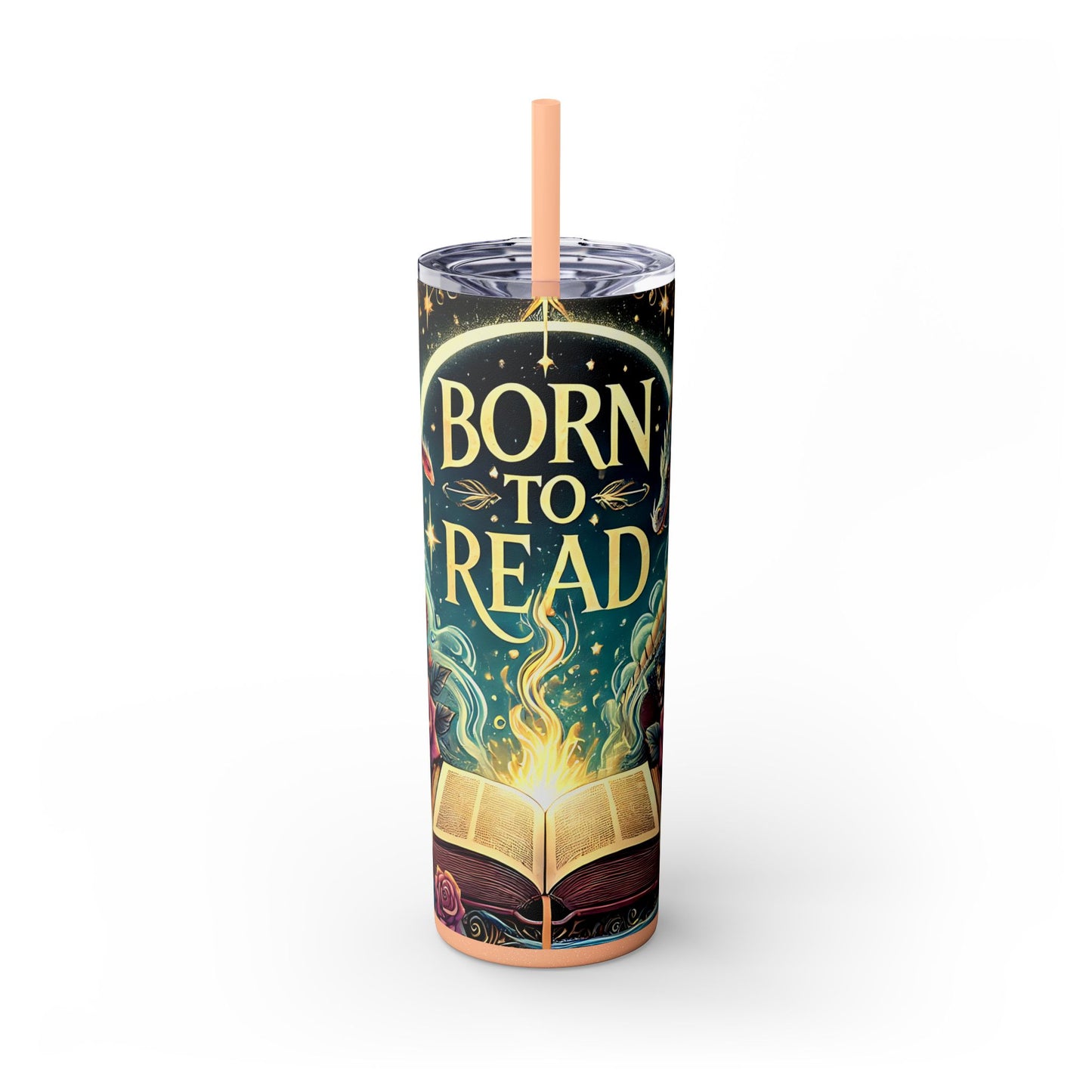 'Born to Read' Skinny Tumbler with Straw | 20oz Design for Book Lovers