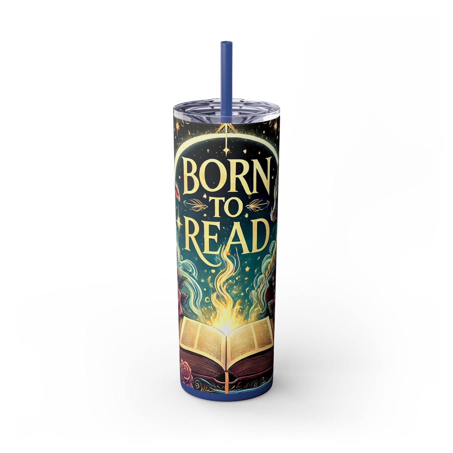 'Born to Read' Skinny Tumbler with Straw | 20oz Design for Book Lovers