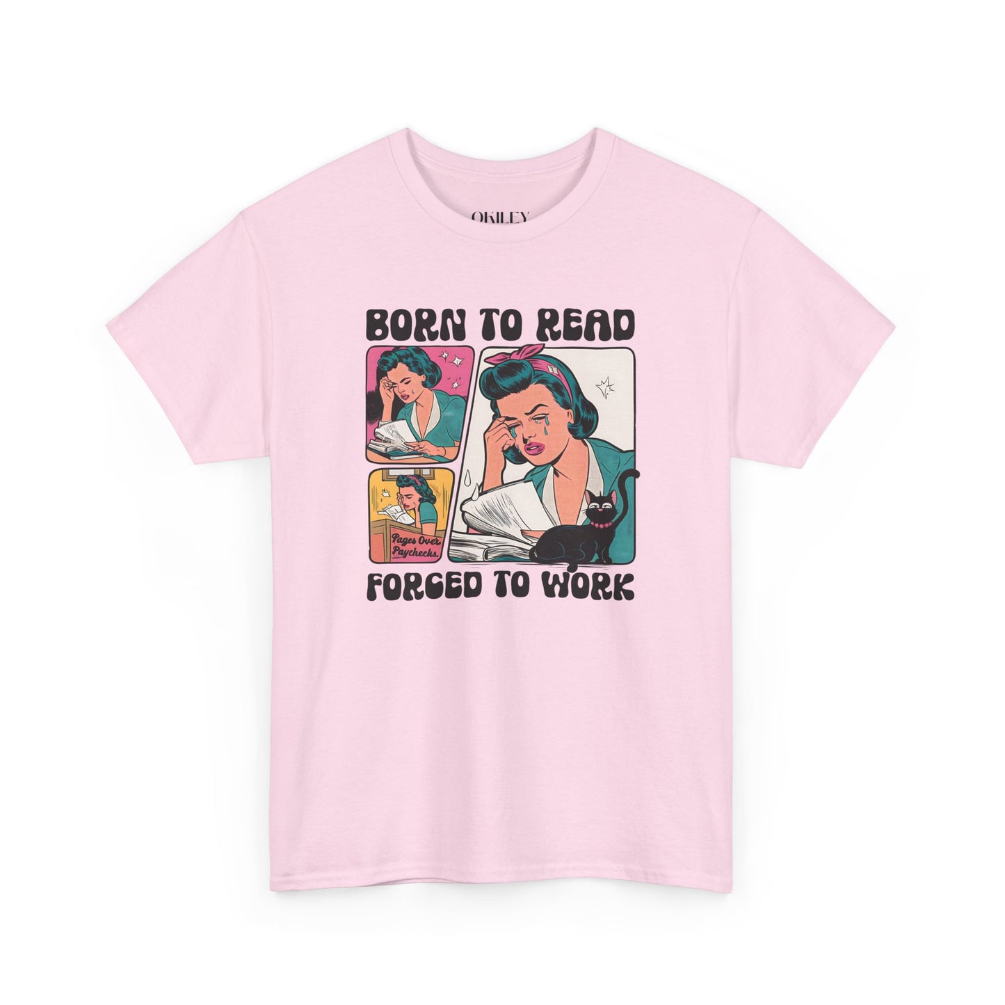Born to Read - Forced to Work Heavy Cotton Unisex Tee - Perfect for Book Lovers