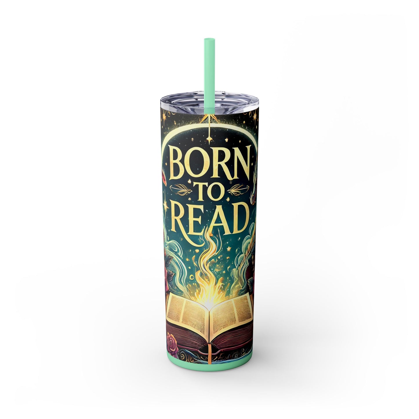 'Born to Read' Skinny Tumbler with Straw | 20oz Design for Book Lovers