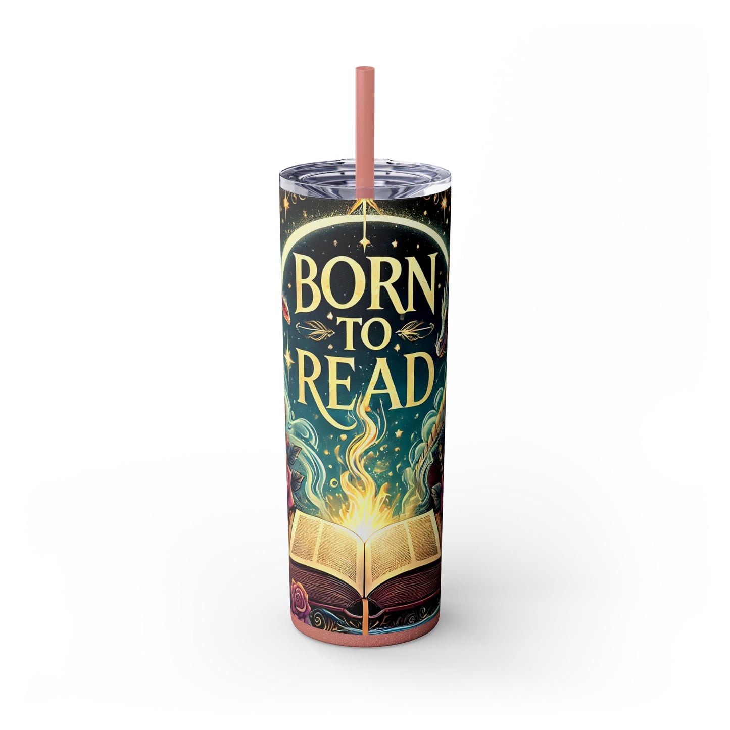 'Born to Read' Skinny Tumbler with Straw | 20oz Design for Book Lovers