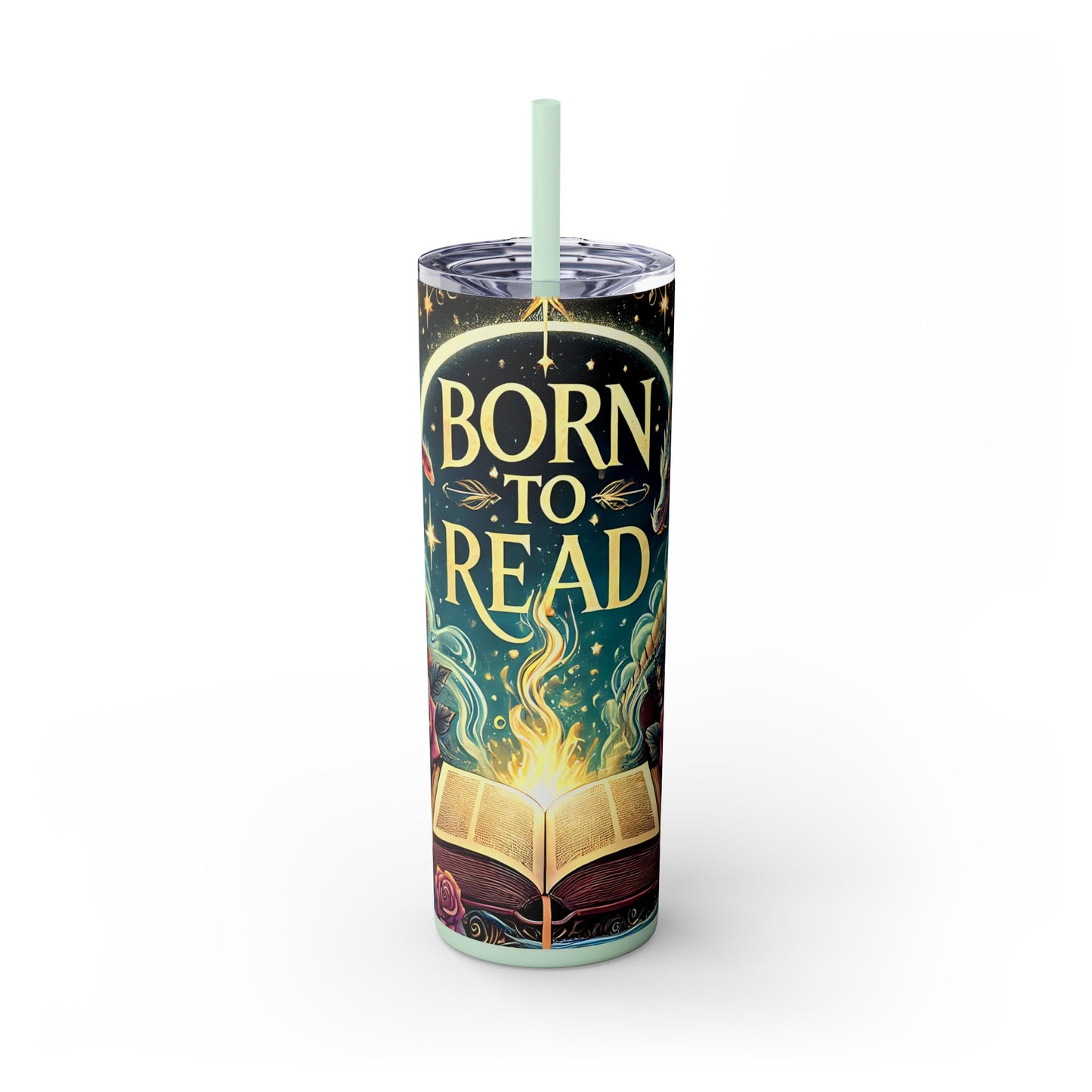 'Born to Read' Skinny Tumbler with Straw | 20oz Design for Book Lovers