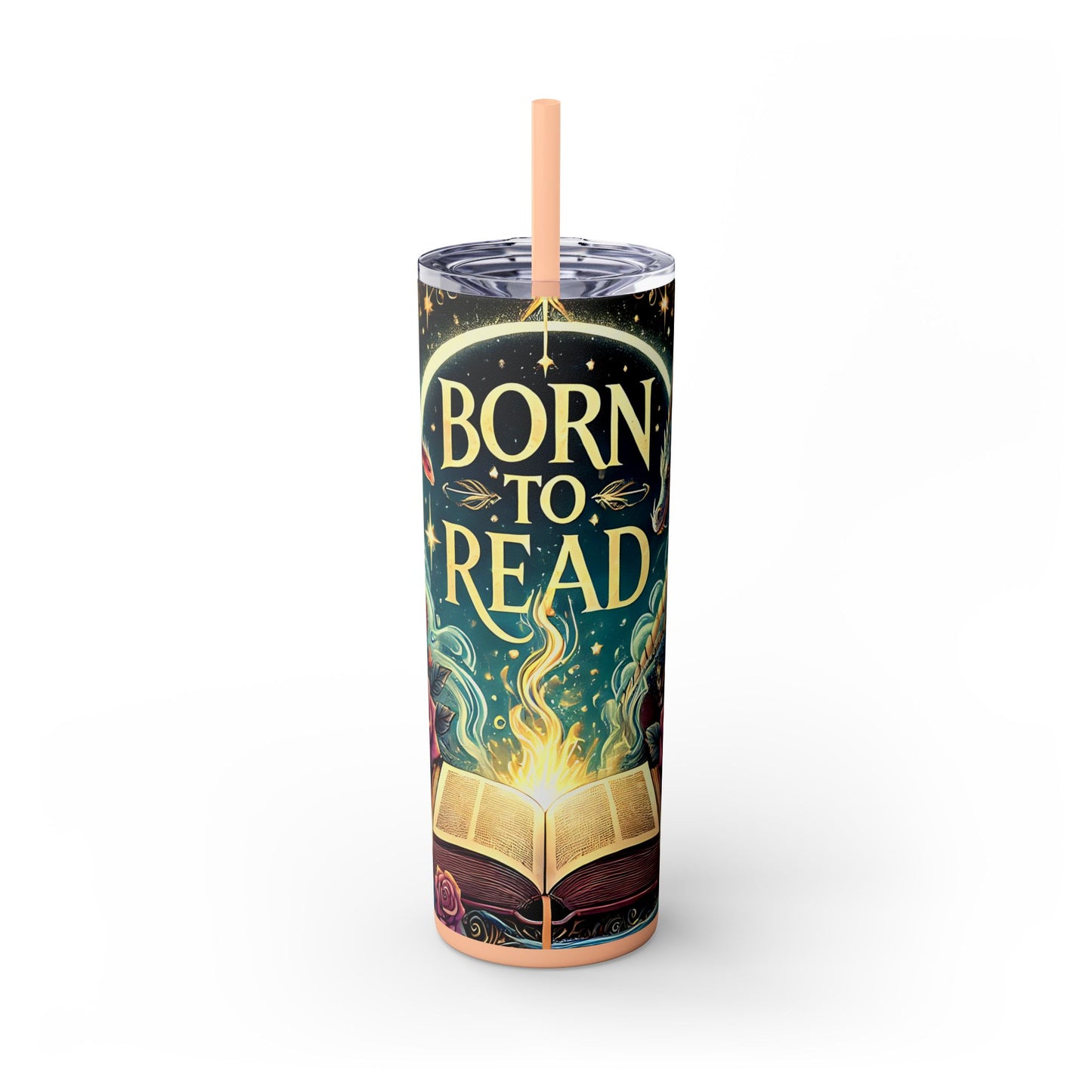 'Born to Read' Skinny Tumbler with Straw | 20oz Design for Book Lovers