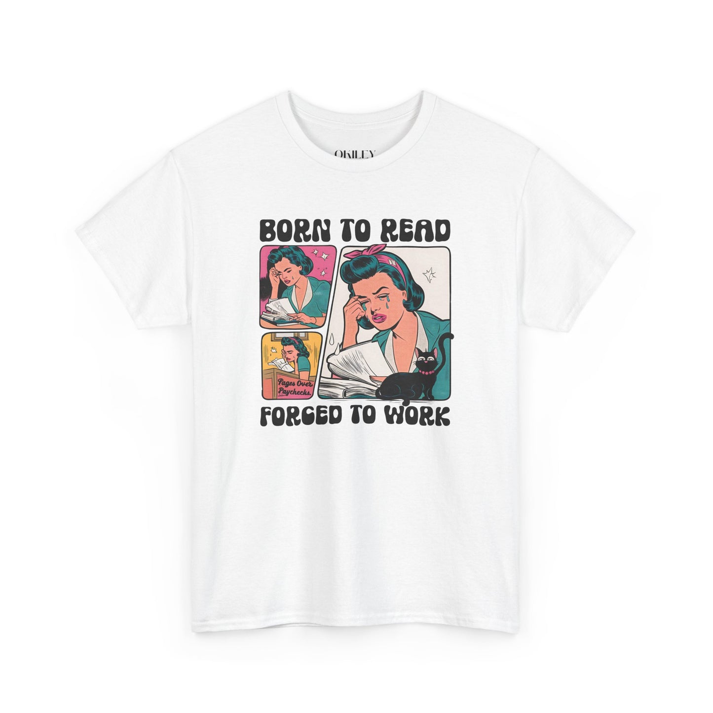 Born to Read - Forced to Work Heavy Cotton Unisex Tee - Perfect for Book Lovers