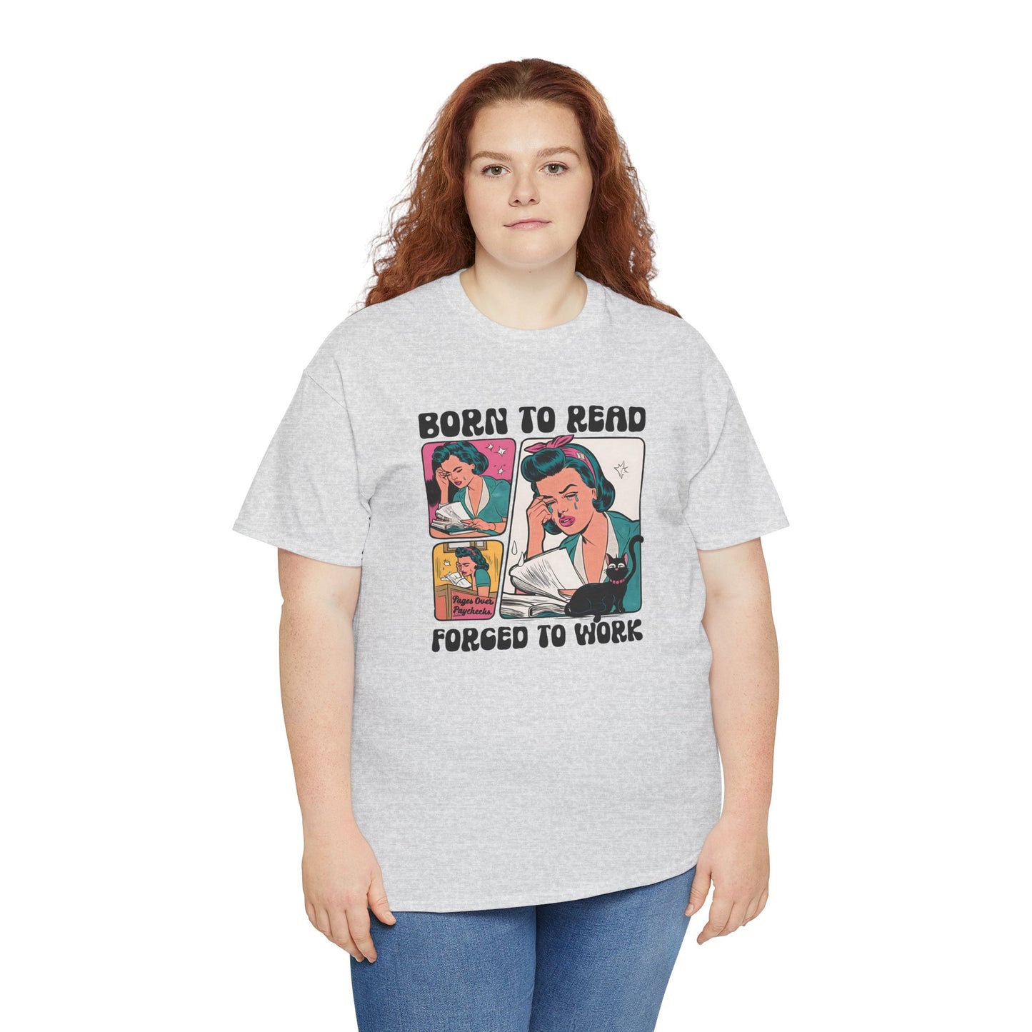 Born to Read - Forced to Work Heavy Cotton Unisex Tee - Perfect for Book Lovers