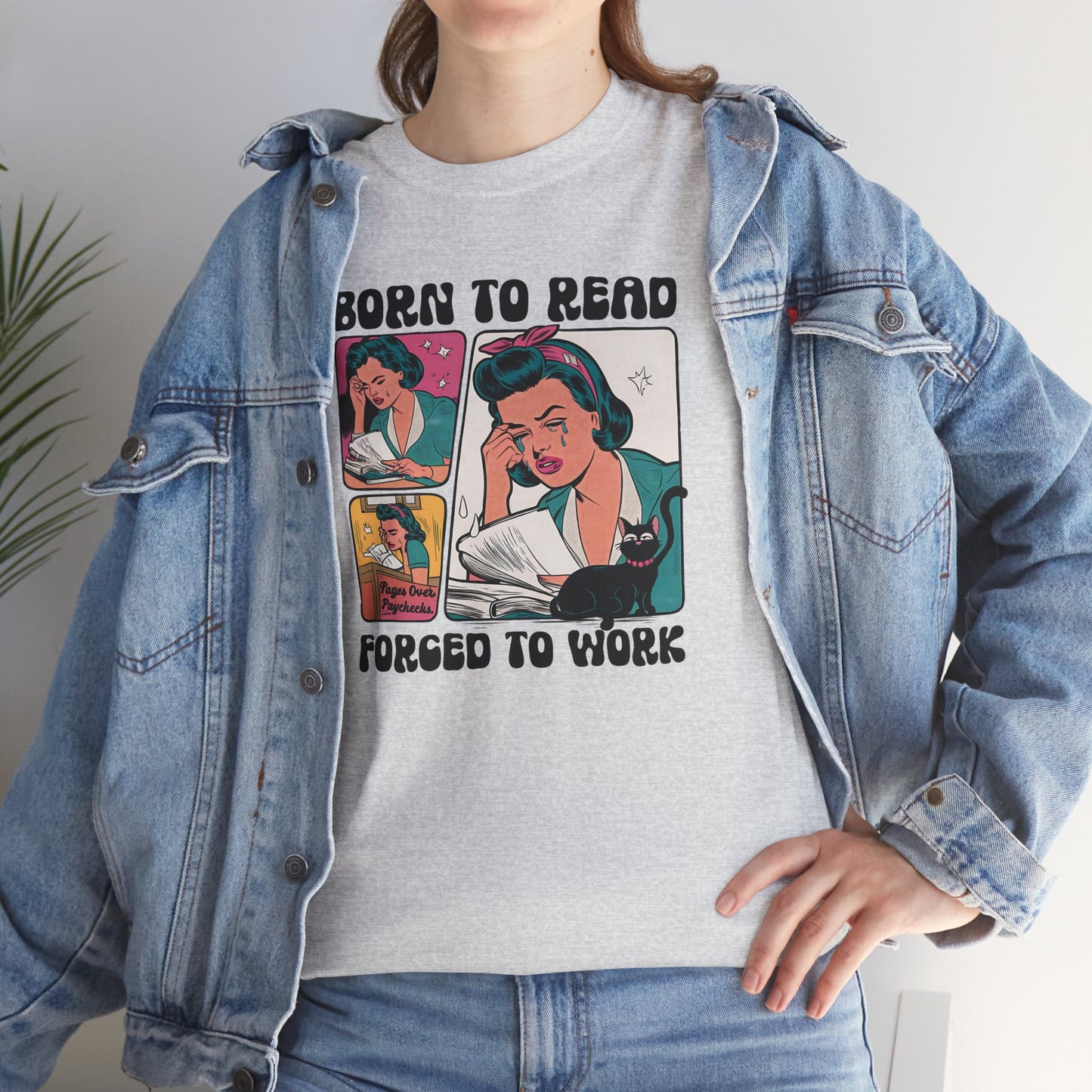 Born to Read - Forced to Work Heavy Cotton Unisex Tee - Perfect for Book Lovers