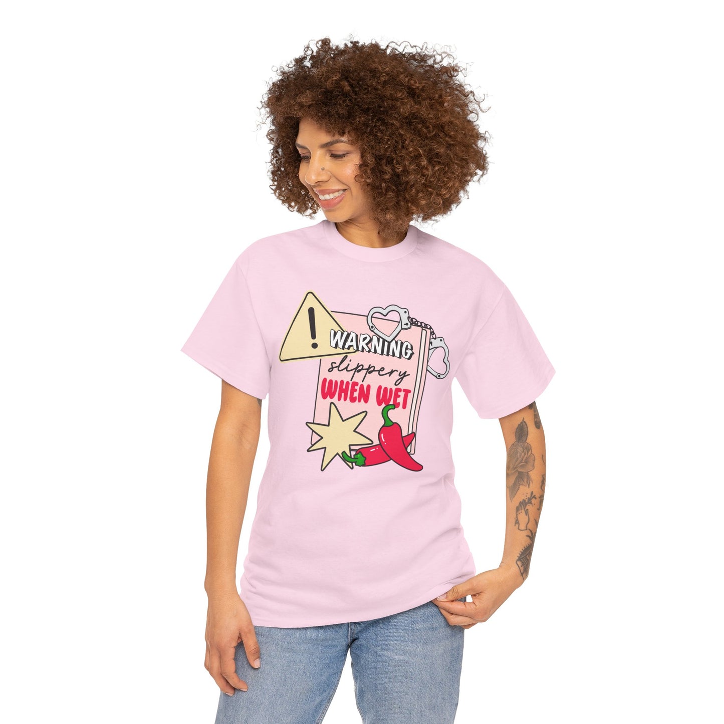 Warning Slippery When Wet Unisex Heavy Cotton Tee